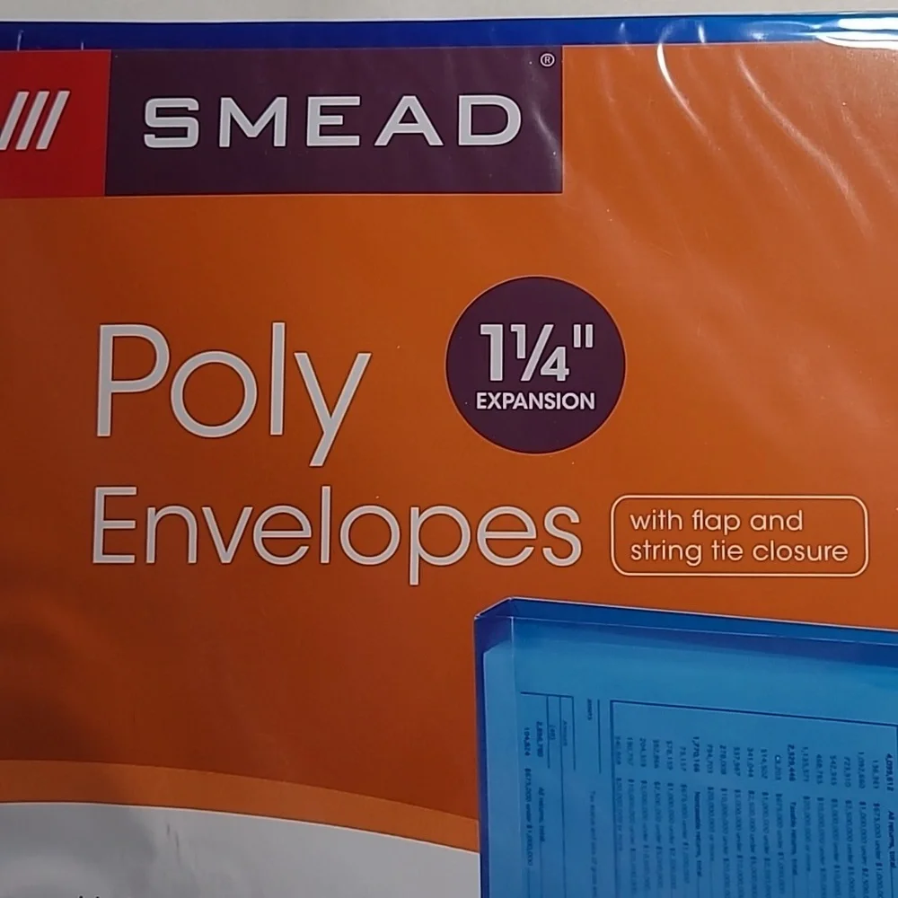 Smead Blue Poly Envelopes 1 1/4" Side Load 5 Pack Tear Water Resistant Flap Tie - Picture 2 of 7
